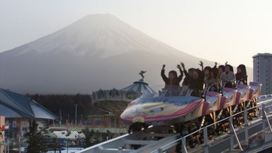 The amusement park sits at the base of Mount Fuji